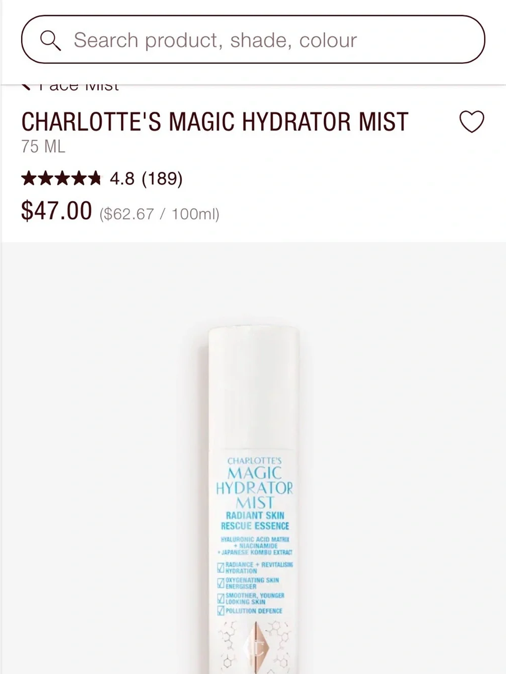 Charlotte Tilbury White Hydrator Mist for Radiant Skin